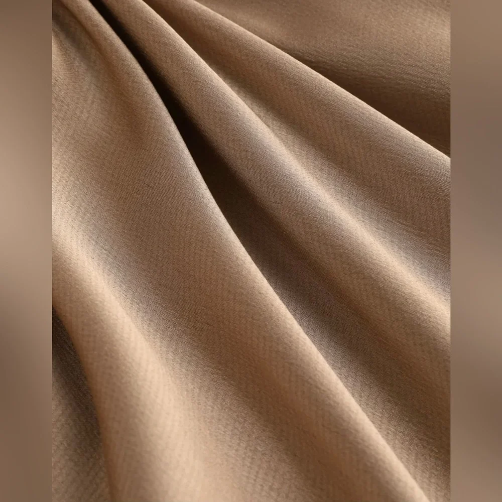 Satin Tie Front Slit Midi Skirt - Khaki - Picture 7 of 8